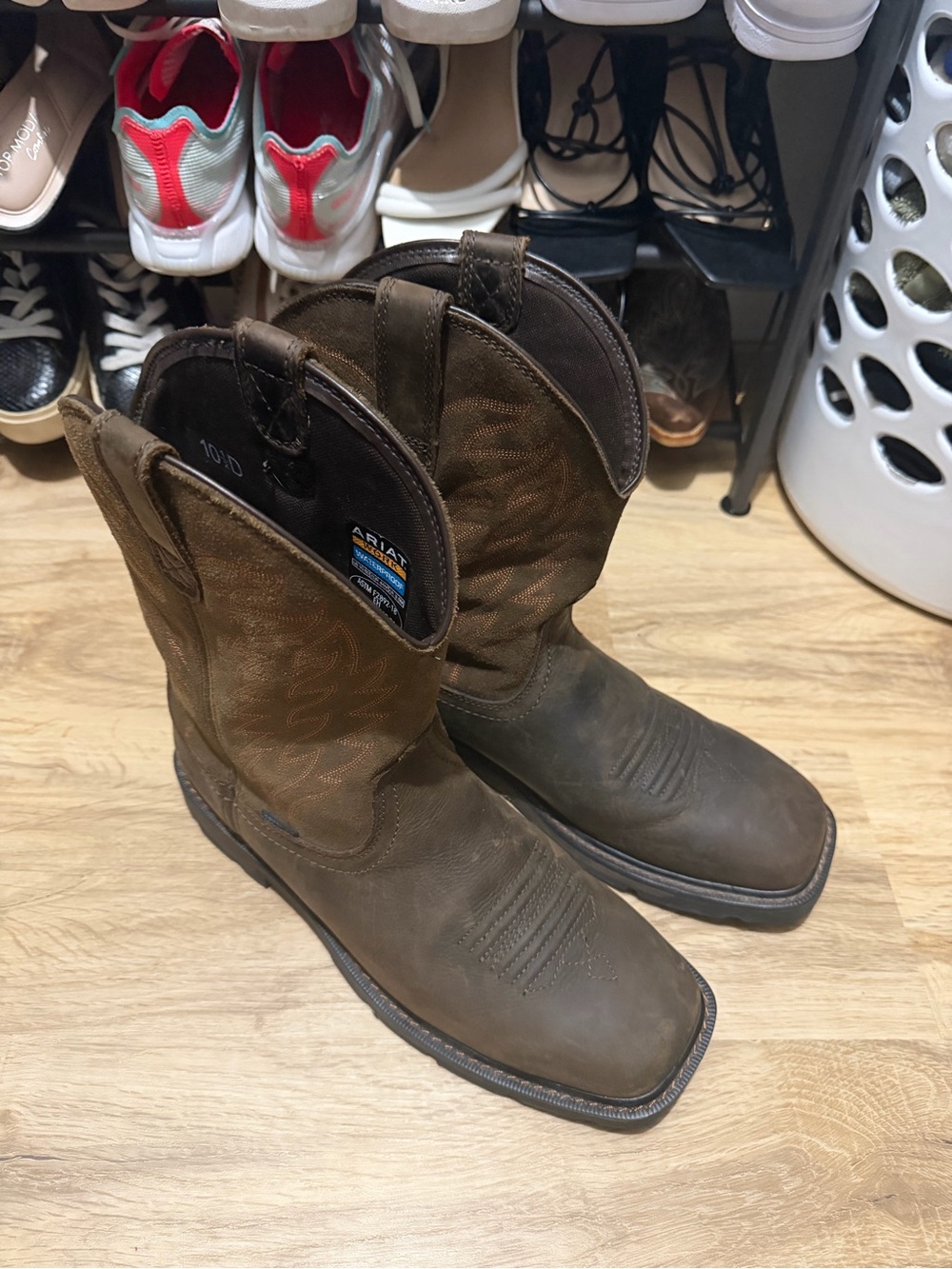 Ariat Brown Leather Pull-On Western Work Boots